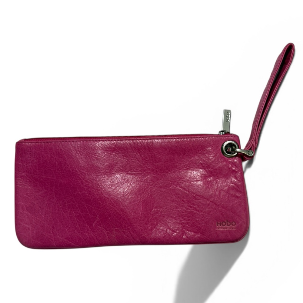 HOBO Raspberry Pink Leather Zip Wristlet Clutch